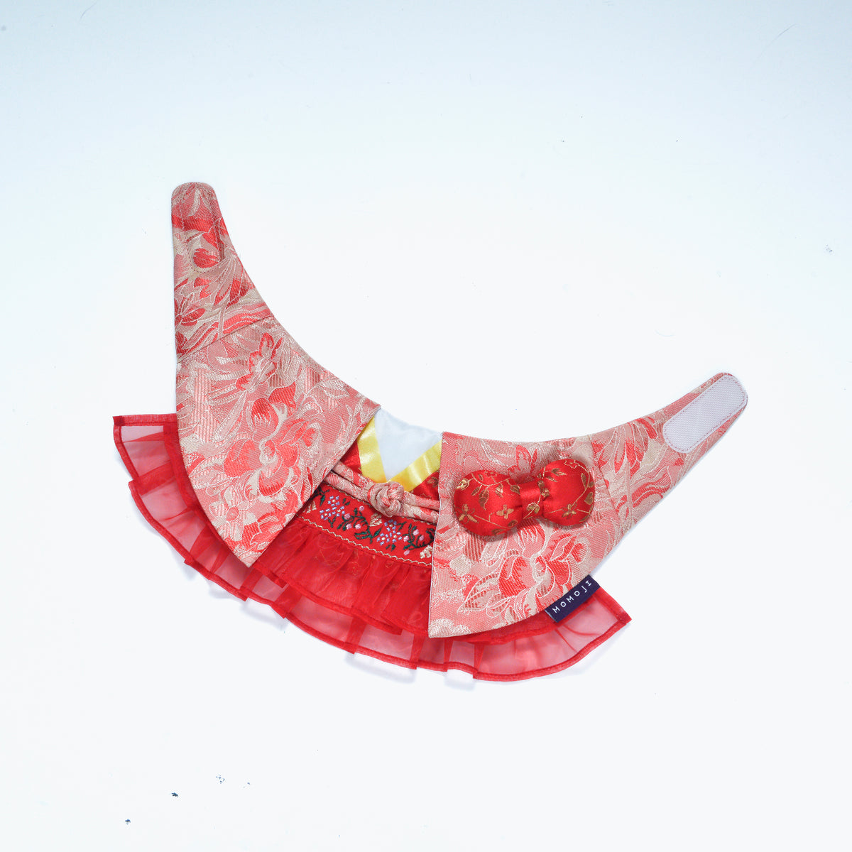 Shine red floral Hanfu bandana laid open