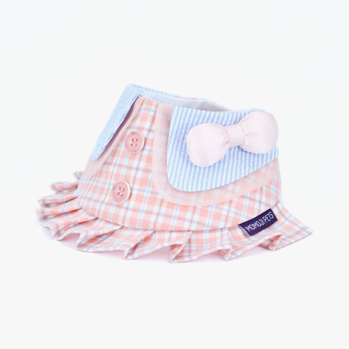 Evelyn pink plaid bandana with blue collar and bow