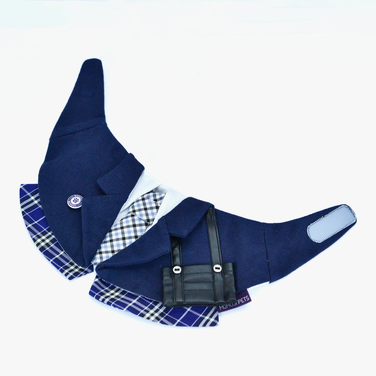 Midnight Blue Morrison Hill Boys bandana laid open, showing the velcro closure