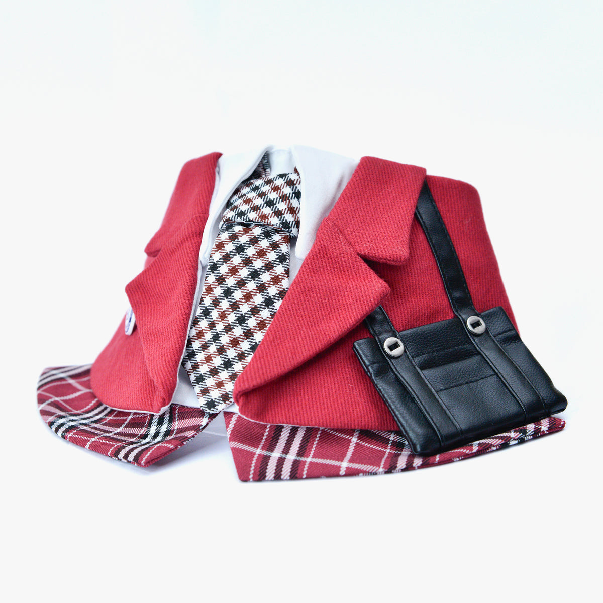 Burgundy Red Morrison Hill Boys bandana with check tie and black mini satchel