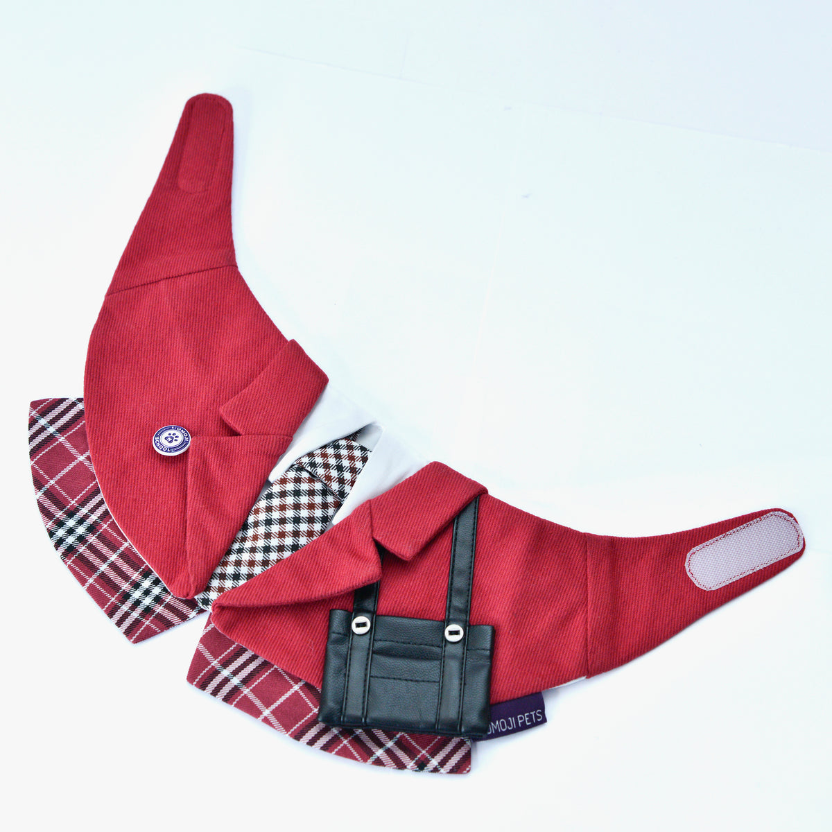 Burgundy Red Morrison Hill Boys bandana laid open, showing the velcro closure