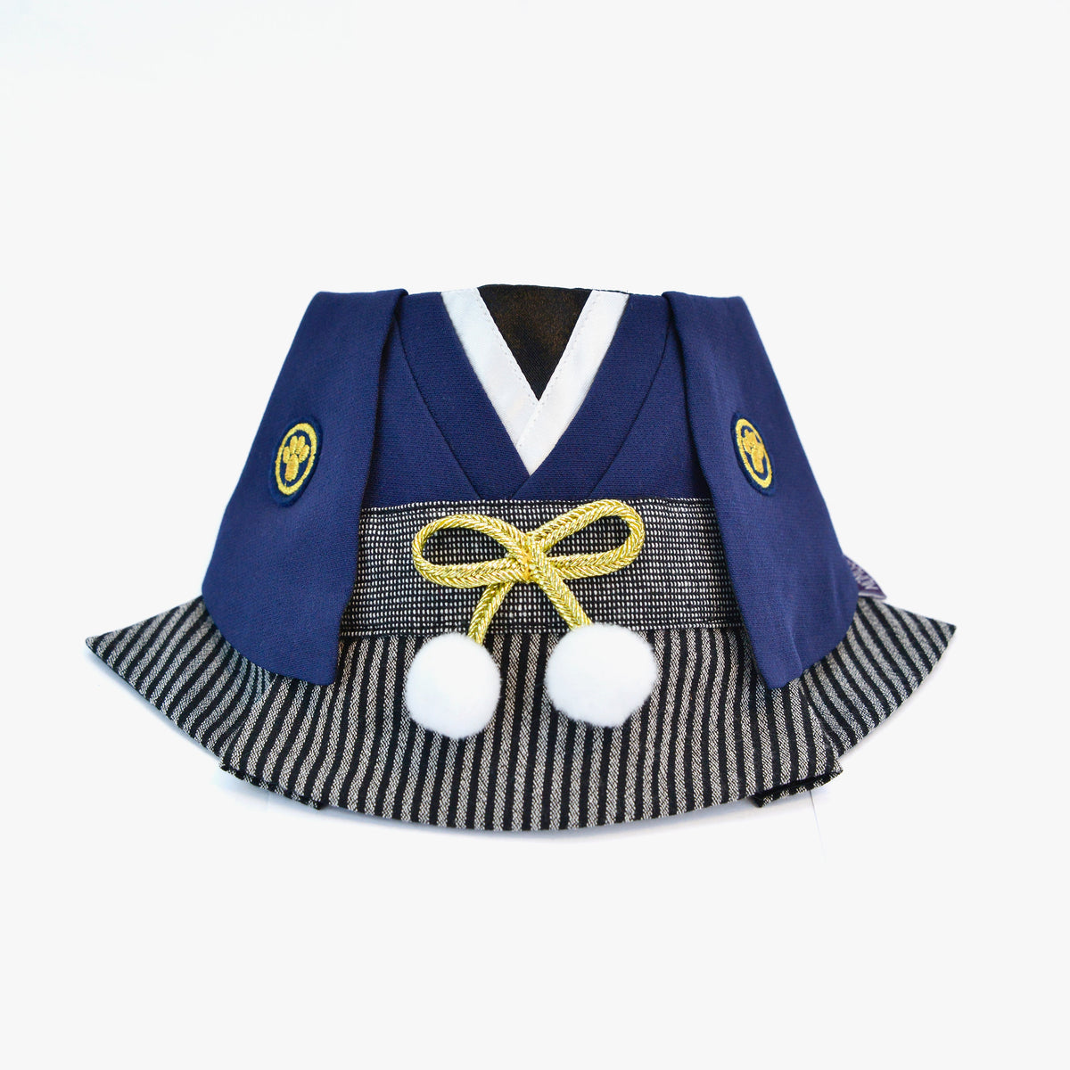 Nippori hakama bandana, front view, with crest and gold cord