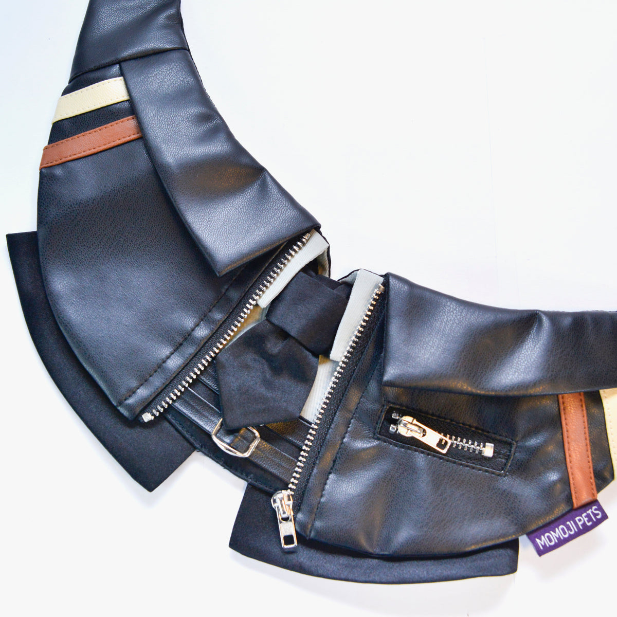 Close-up of the Shin bandana's zips and lapels