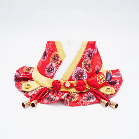Bloom red floral Hanfu bandana, front view